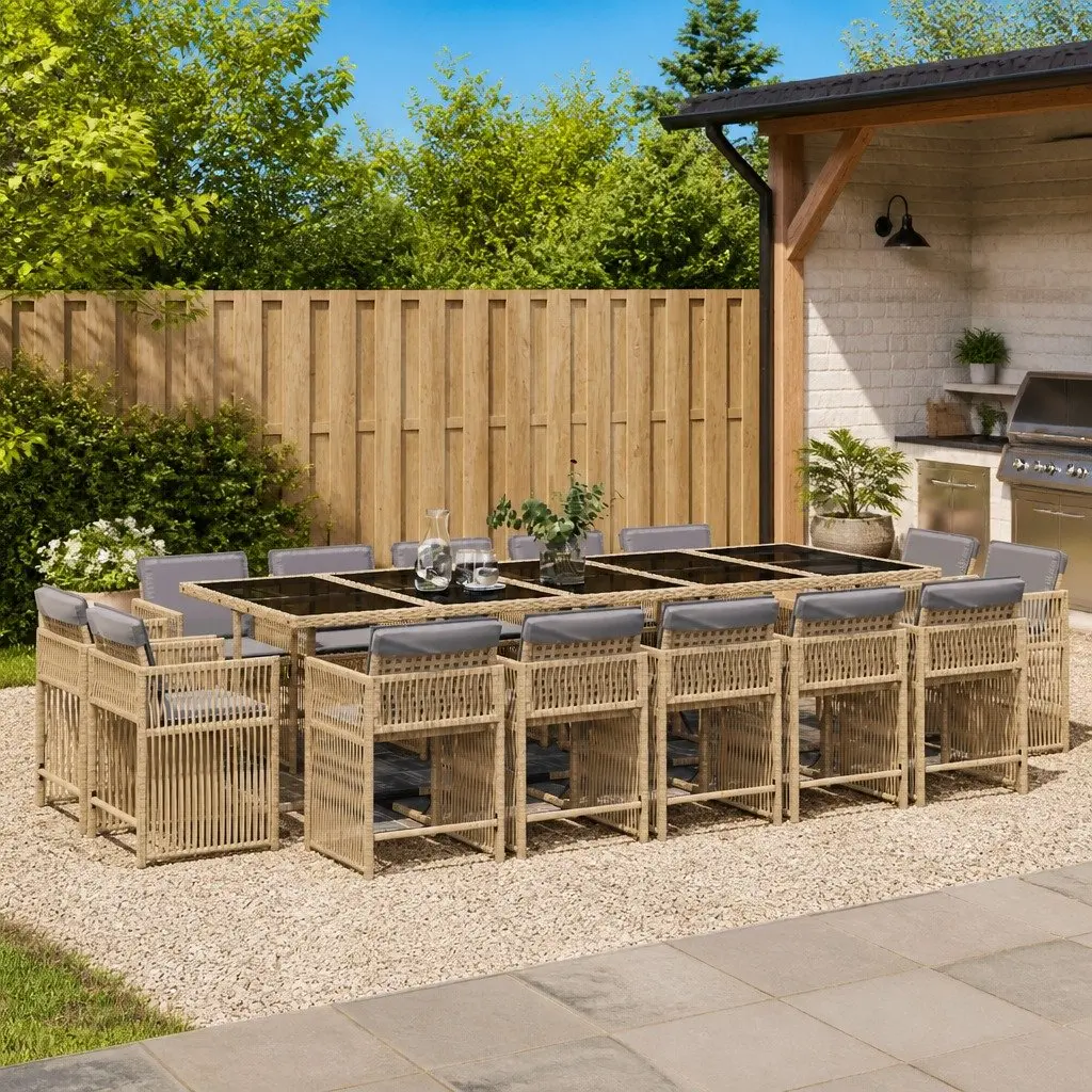 Garden Dining Set 15 Piece Outdoor Patio Furniture Cushions Beige