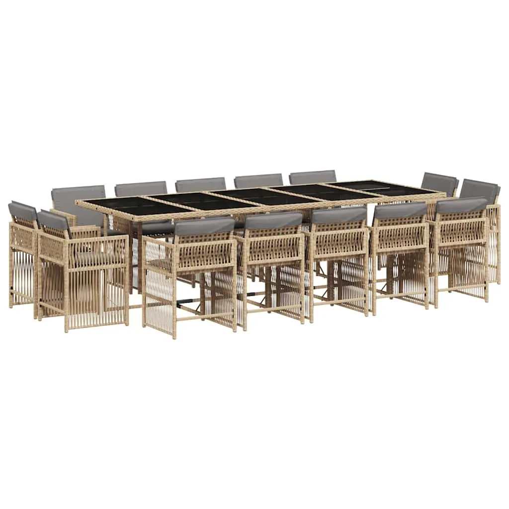 Garden Dining Set 15 Piece Outdoor Patio Furniture Cushions Beige