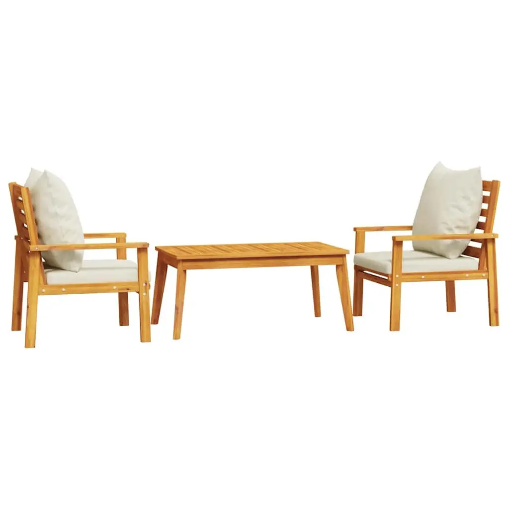 3 Piece Garden Lounge Set with Cushions Solid Wood Acacia Brown Outdoor Patio