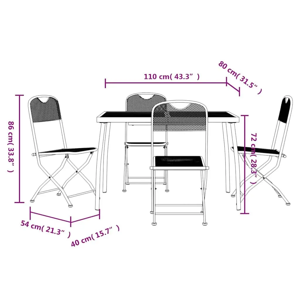 Garden Dining Set 5 Piece Outdoor Furniture Mesh Anthracite Metal Foldable