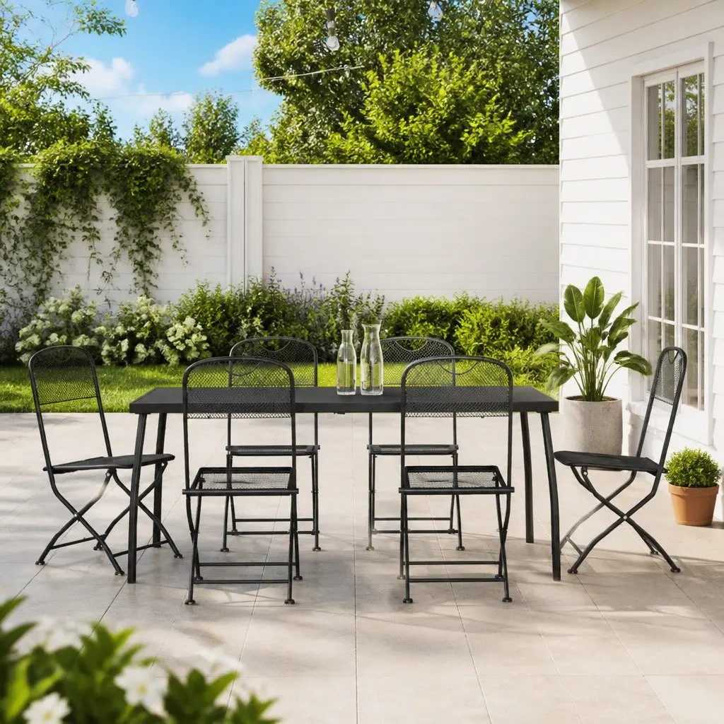 7 Piece Garden Dining Set Outdoor Patio Furniture Foldable Metal Mesh Anthracite