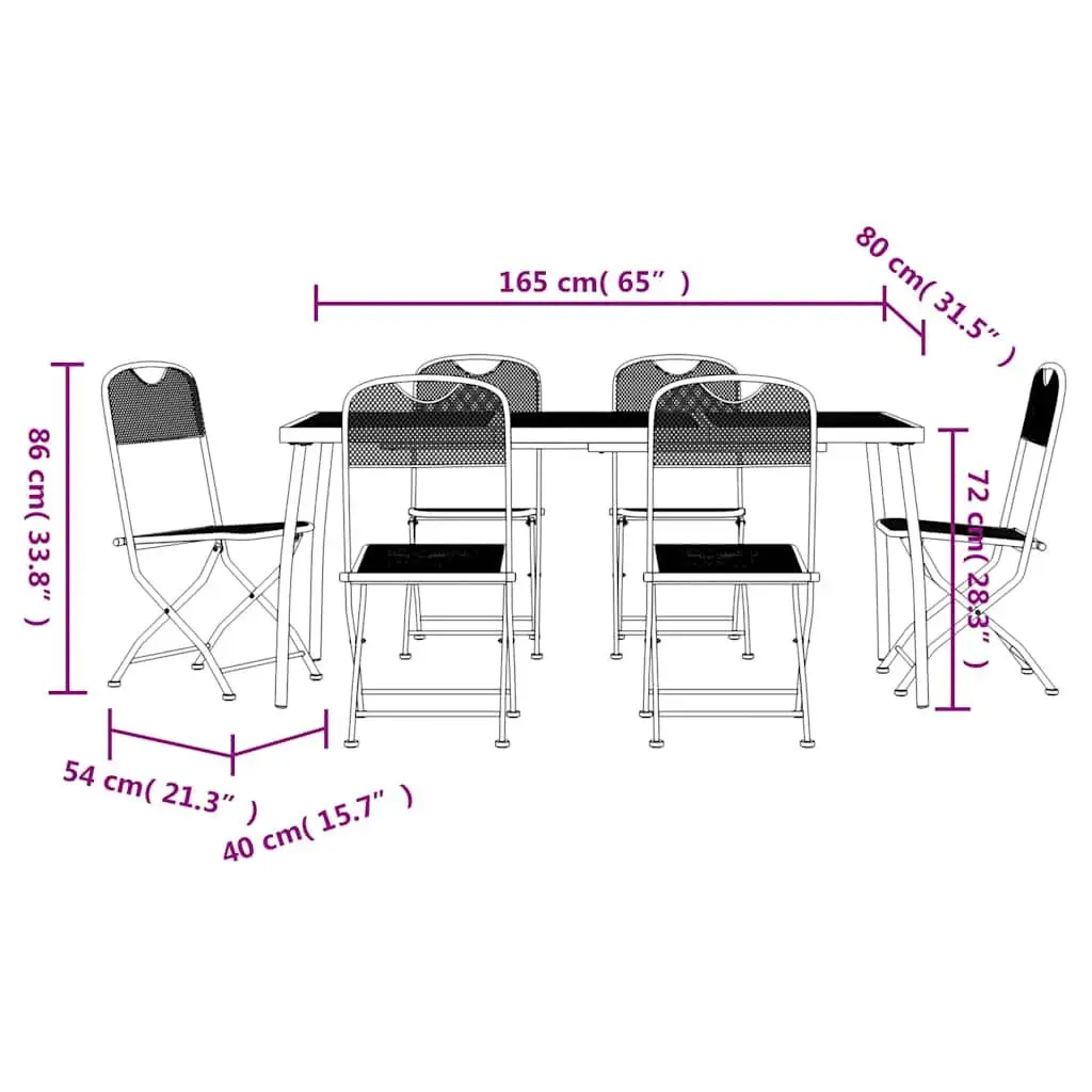 7 Piece Garden Dining Set Outdoor Patio Furniture Foldable Metal Mesh Anthracite