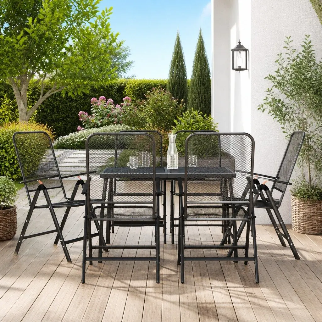 7 Piece Garden Dining Set Outdoor Dining Metal Mesh Anthracite