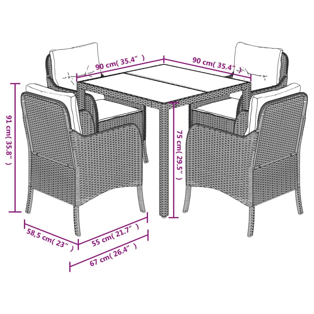 Outdoor Dining Set 5 Piece Garden Furniture Black PE Rattan with Cushions