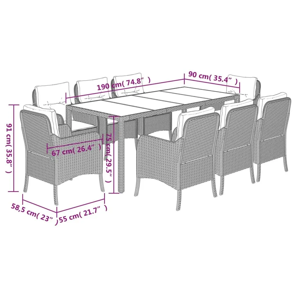 9-Piece Grey Outdoor Dining Set