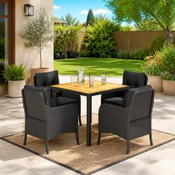Comfortable 5 Piece Black Garden Dining Set with Cushions