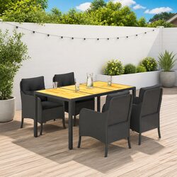 Garden Dining Set 5 Piece Outdoor Furniture Black Poly Rattan with Cushions