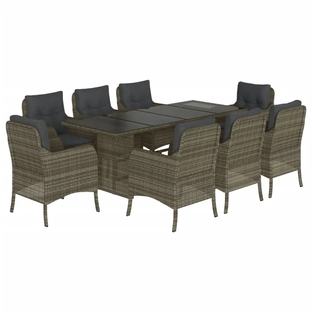 Outdoor Dining Set 9 Piece Garden Furniture Grey Poly Rattan Patio Chairs Table