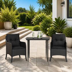 Comfortable Garden Dining Set with Cushions in Black