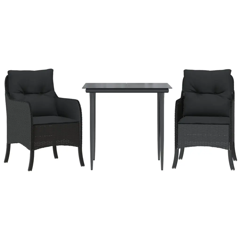 Outdoor Dining Set Garden Furniture 3 Piece Black Poly Rattan with Cushions
