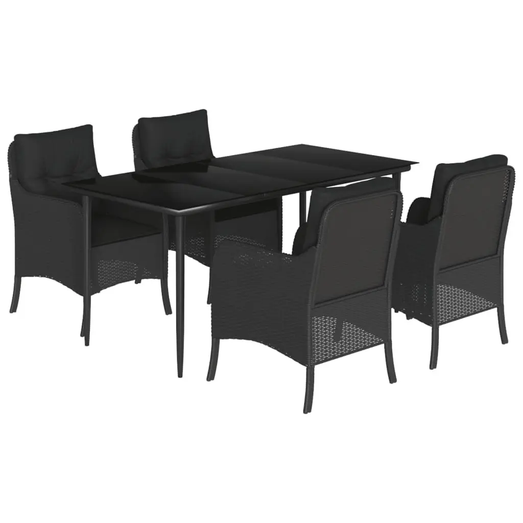 Outdoor Dining Set 5 Piece Black Poly Rattan Patio Furniture