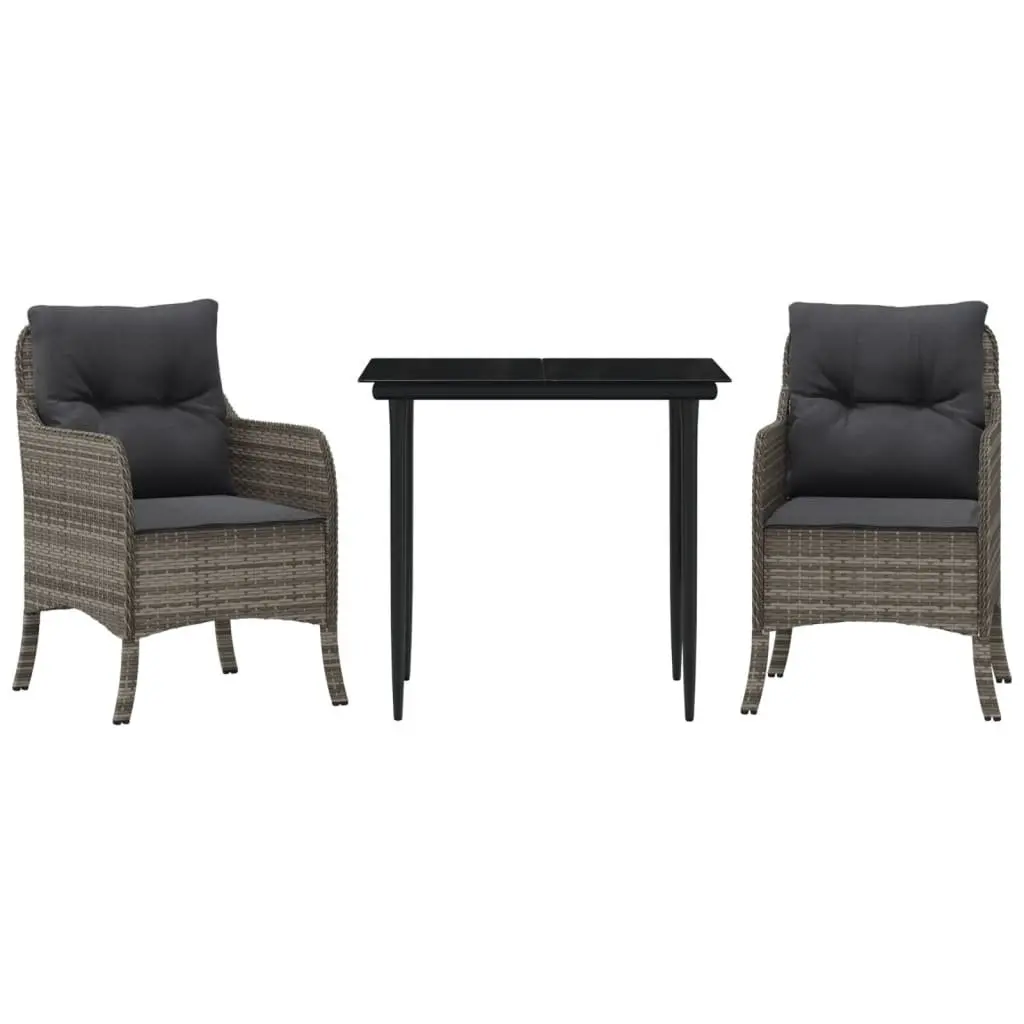 Garden Dining Set 3 Piece Outdoor Furniture Grey PE Rattan with Cushions