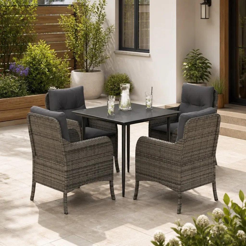 Garden Dining Set 5 Piece Outdoor Furniture Table Chairs Cushions Grey