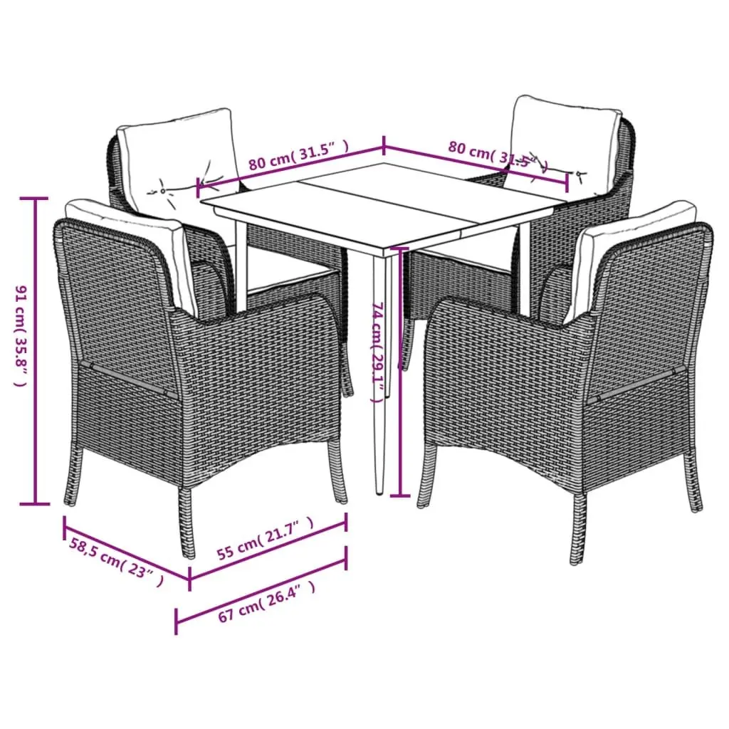 Garden Dining Set 5 Piece Outdoor Furniture Table Chairs Cushions Grey