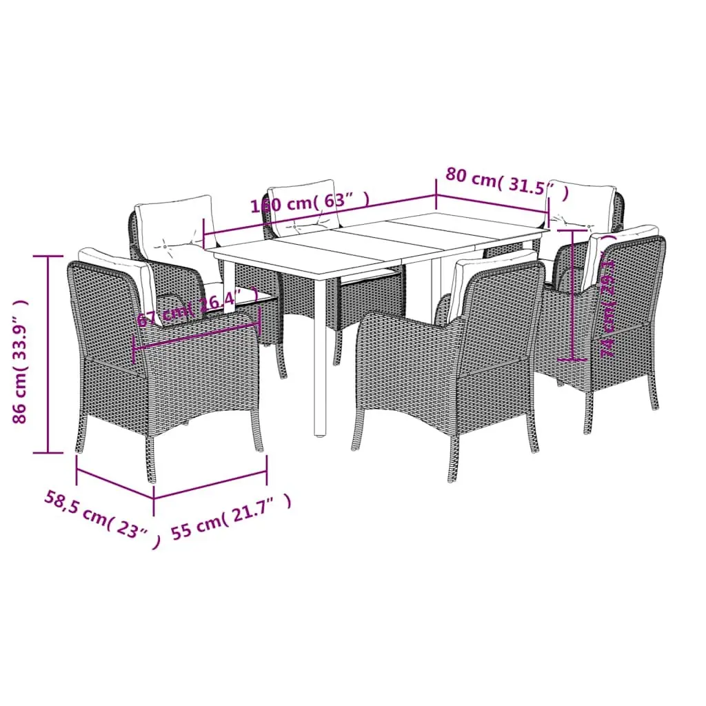 Garden Dining Set 7 Piece Outdoor Furniture Table Chairs Cushions Grey