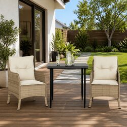 Outdoor Dining Set 3 Piece Garden Furniture Beige Poly Rattan with Cushions