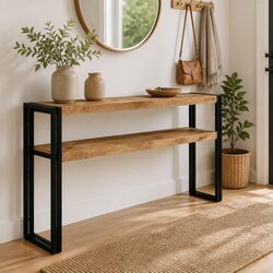 Console Table 150x30x75 cm End Table Wooden Shelves Living Room Accent Furniture