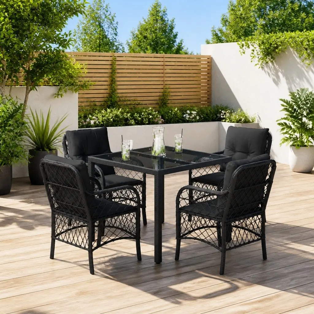 Outdoor Dining Set 5 Piece Garden Furniture Black PE Rattan Table Chairs