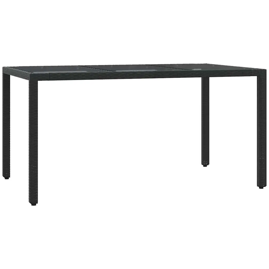 5 Piece Garden Dining Set Black Rattan Outdoor Furniture with Cushions and Glass Tabletop