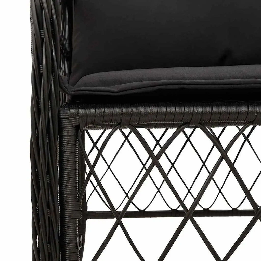 5 Piece Garden Dining Set Black Rattan Outdoor Furniture with Cushions and Glass Tabletop