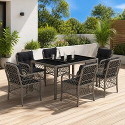 Comfortable 7 Piece Grey Outdoor Dining Set with Cushions