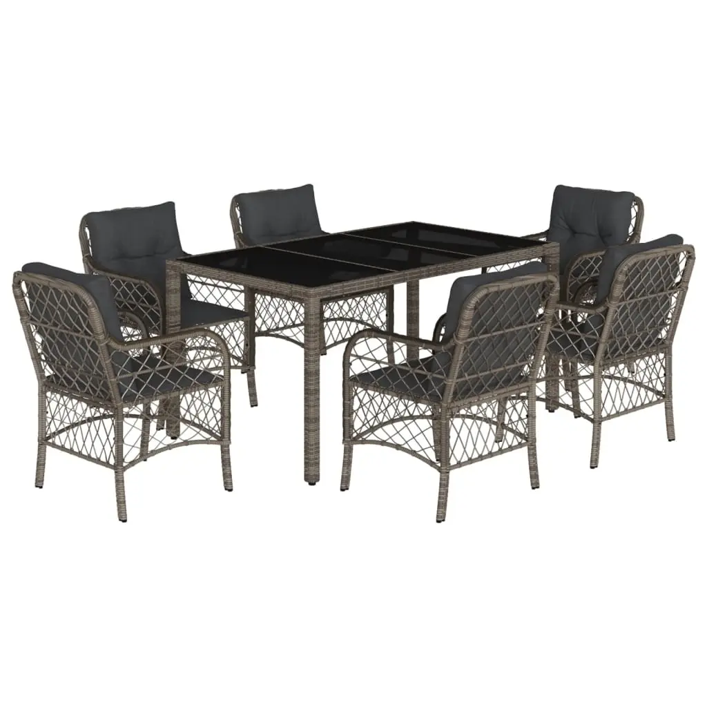 7 Piece Outdoor Dining Set Garden Furniture Grey Poly Rattan with Cushions