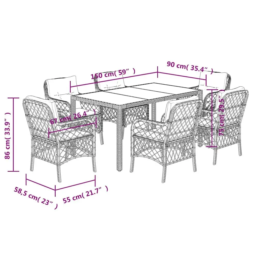 7 Piece Outdoor Dining Set Garden Furniture Grey Poly Rattan with Cushions