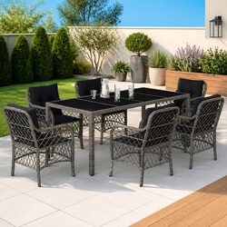 7 Piece Grey Garden Dining Set with Cushions