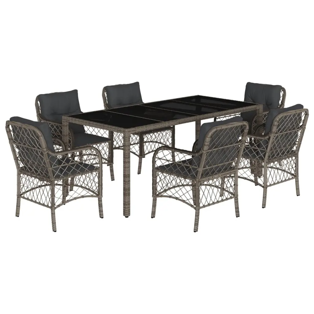 7 Piece Outdoor Dining Set Grey Poly Rattan Table Chairs