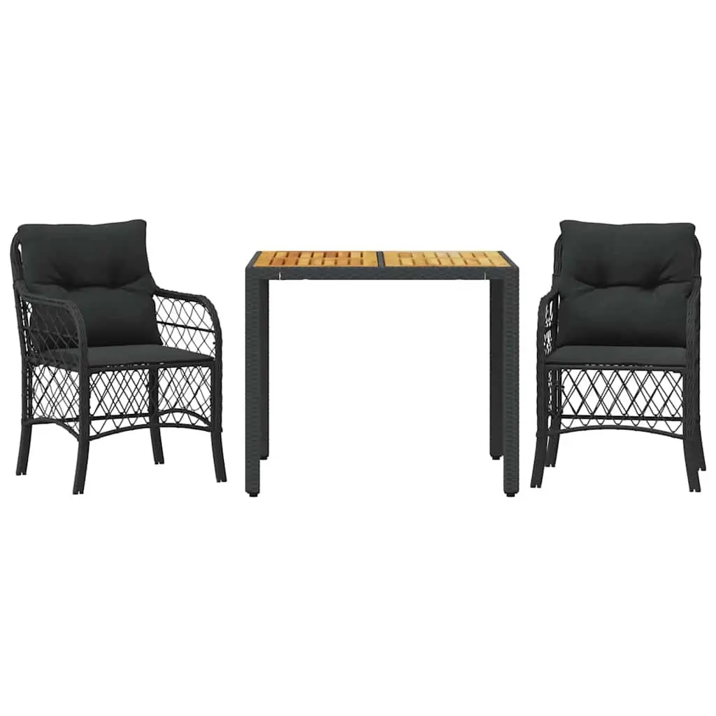 Outdoor Bistro Set 3 Piece Black Poly Rattan Garden Furniture