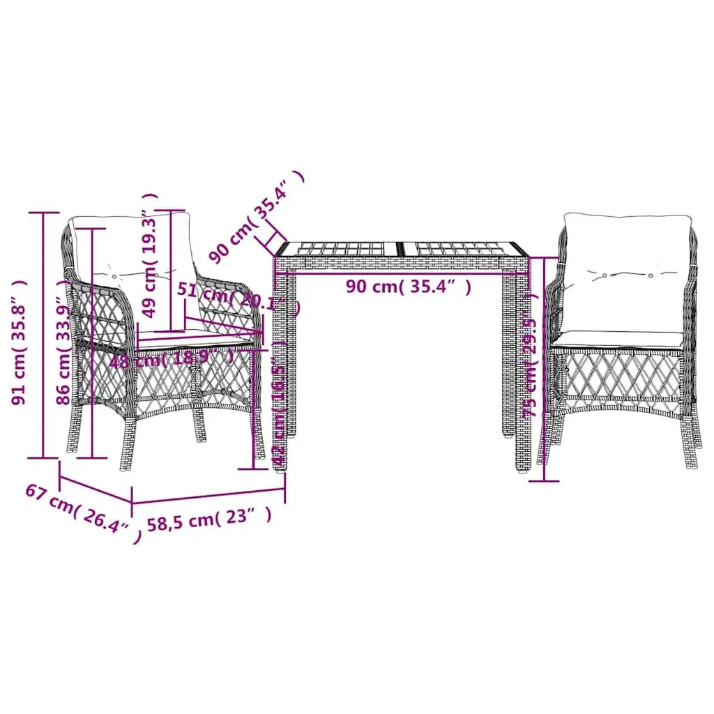 Outdoor Bistro Set 3 Piece Black Poly Rattan Garden Furniture