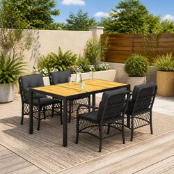Outdoor Dining Set 5 Piece Garden Furniture Black Poly Rattan Table Chairs