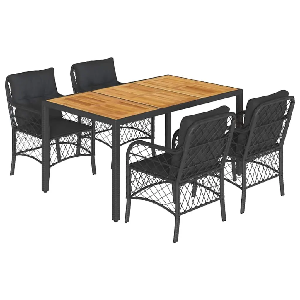 Garden Furniture Set 5 Piece Black Dining Table Chairs Outdoor Poly Rattan