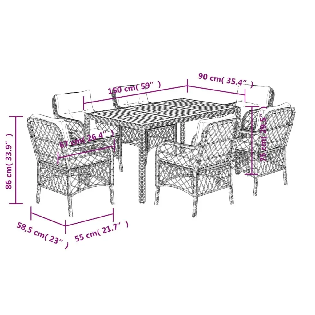 7 Piece Outdoor Dining Set for Garden Use