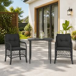 Outdoor Bistro Set 3 Piece Garden Furniture with Cushions Black Poly Rattan