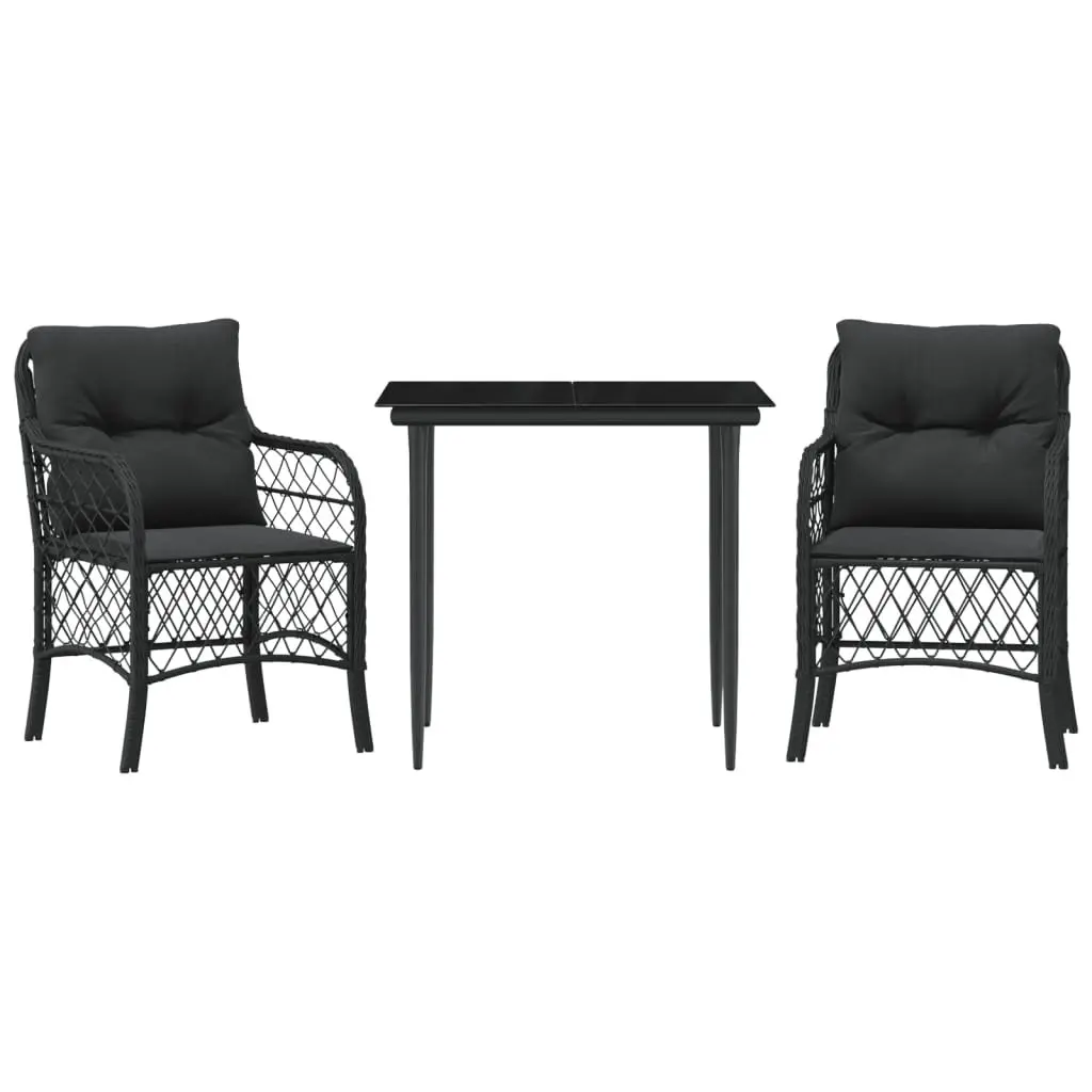 Outdoor Bistro Set 3 Piece Garden Furniture Black PE Rattan with Cushions