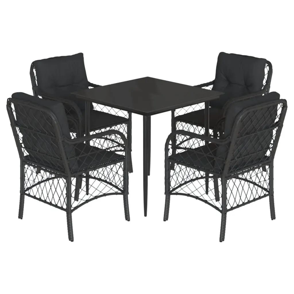 5 Piece Outdoor Dining Set Black PE Rattan Table Chairs