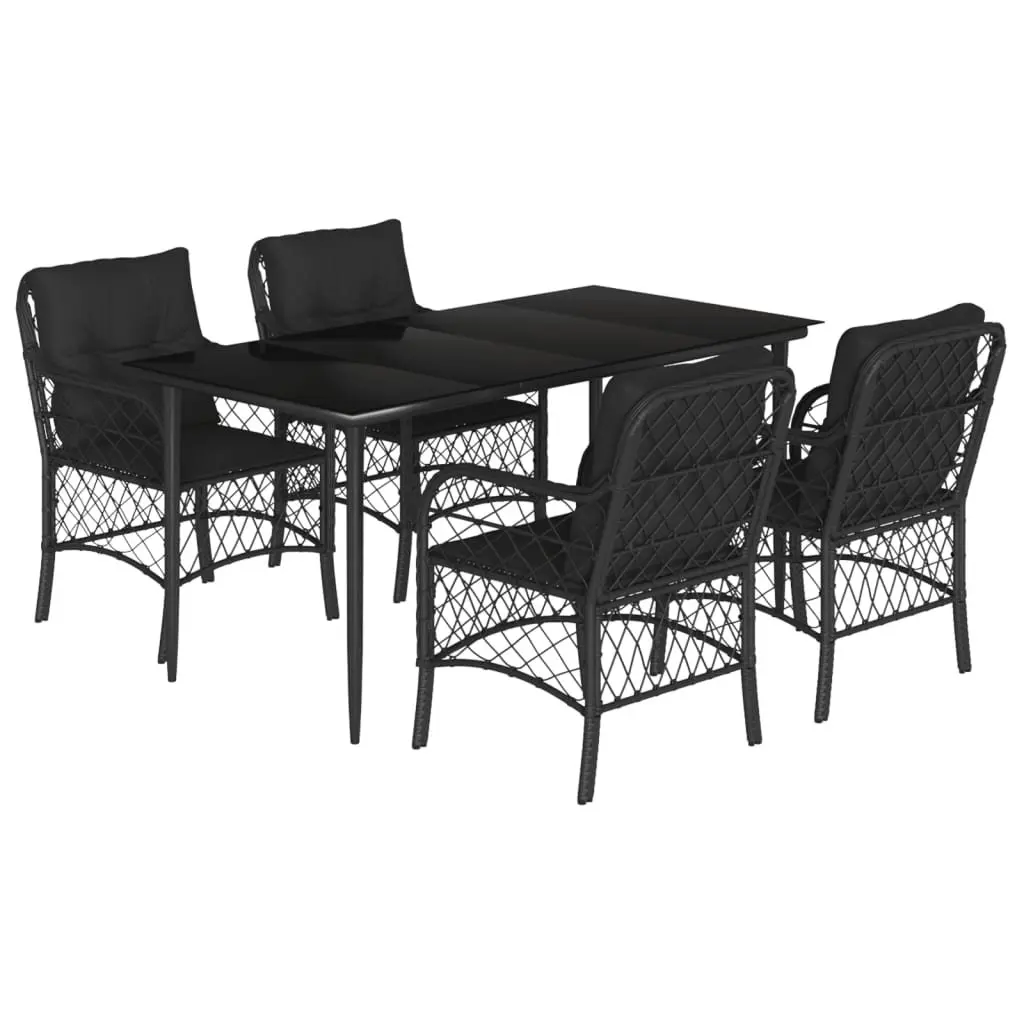 Outdoor Dining Set 5 Piece Garden Furniture Black Poly Rattan with Cushions