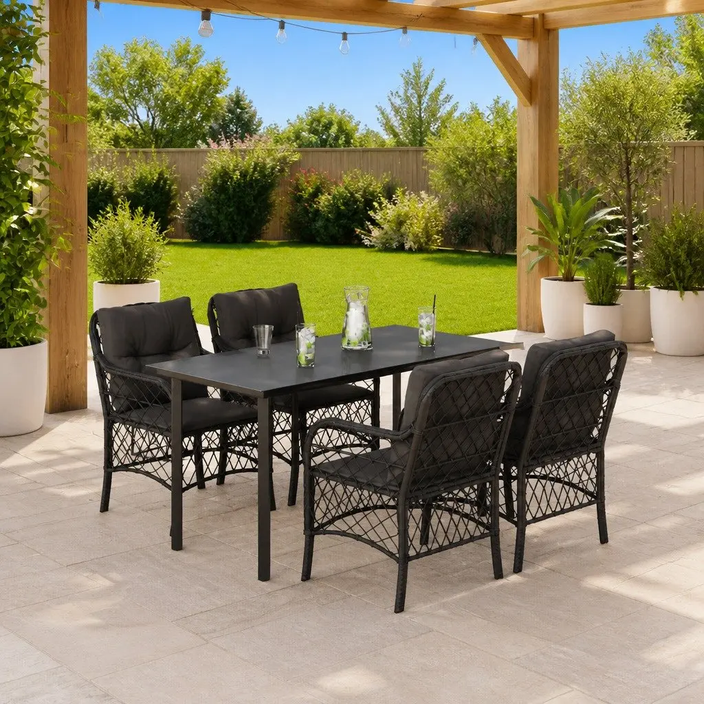 5 Piece Garden Dining Set Outdoor Patio Furniture Cushions Black