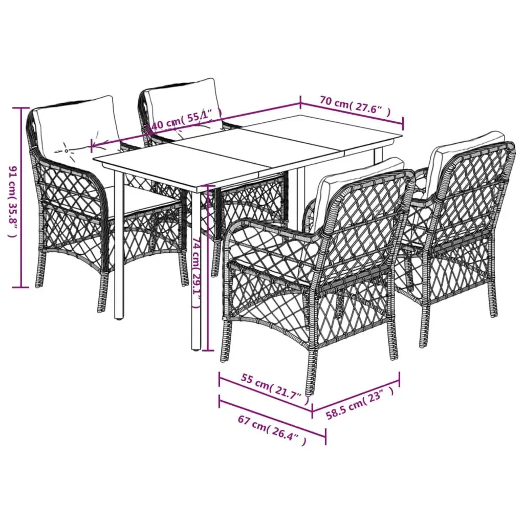 5 Piece Garden Dining Set Outdoor Patio Furniture Cushions Black