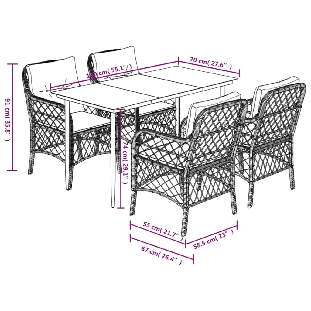 Garden Dining Set Outdoor Furniture 5 Piece Grey