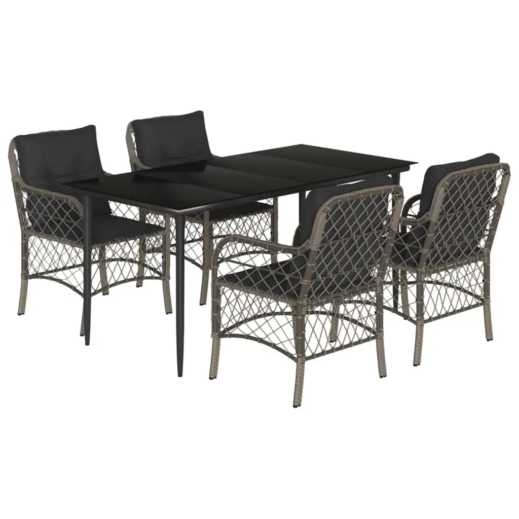 Outdoor Furniture Set 5 Piece Dining Garden Poly Rattan Cushions Grey Patio