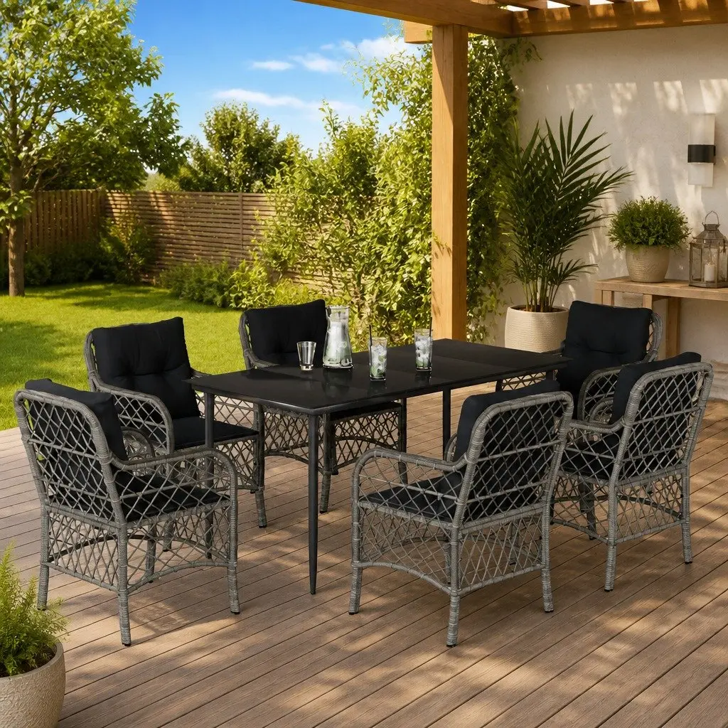 7 Piece Garden Dining Set Outdoor Patio Furniture Table Chairs Grey