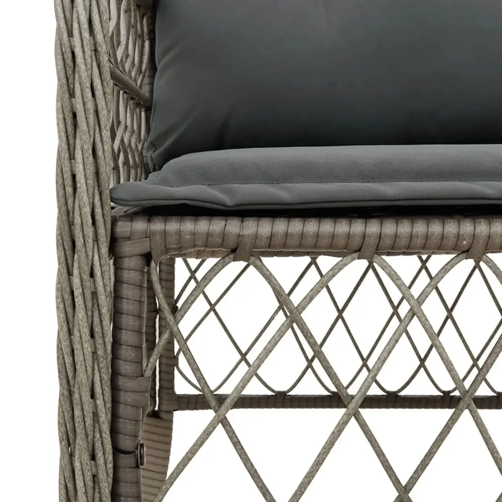 7 Piece Garden Dining Set Outdoor Furniture Grey Poly Rattan Cushioned Chairs Tempered Glass Table