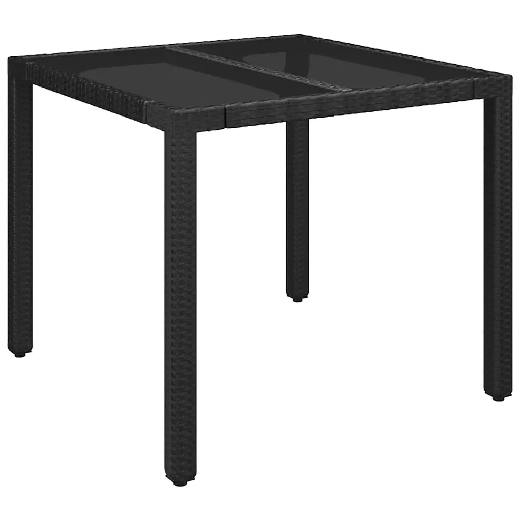 5 Piece Outdoor Garden Dining Set Black Poly Rattan with Cushions Glass Table