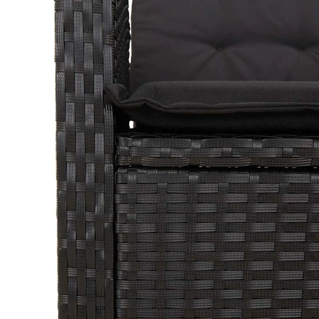 5 Piece Outdoor Garden Dining Set Black Poly Rattan with Cushions Glass Table