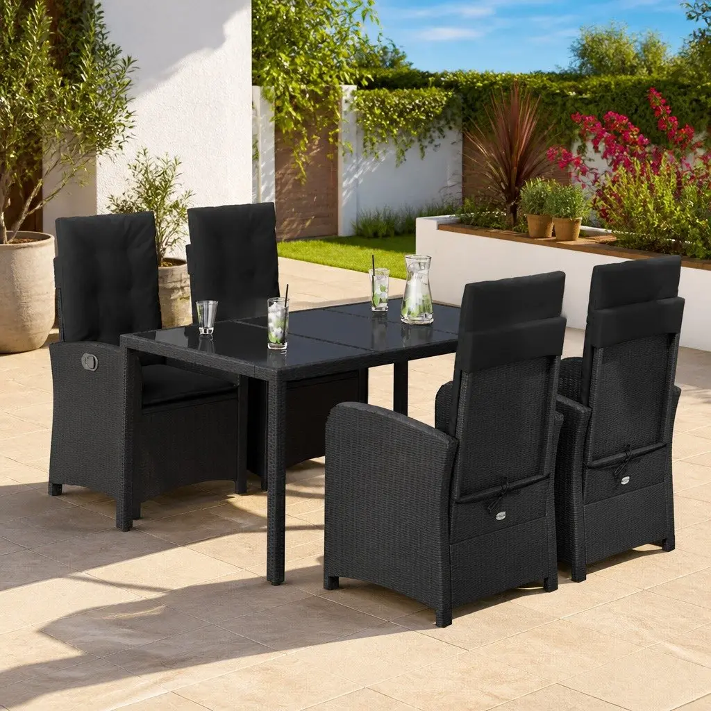 5 Piece Outdoor Dining Set Black Poly Rattan Chairs Table