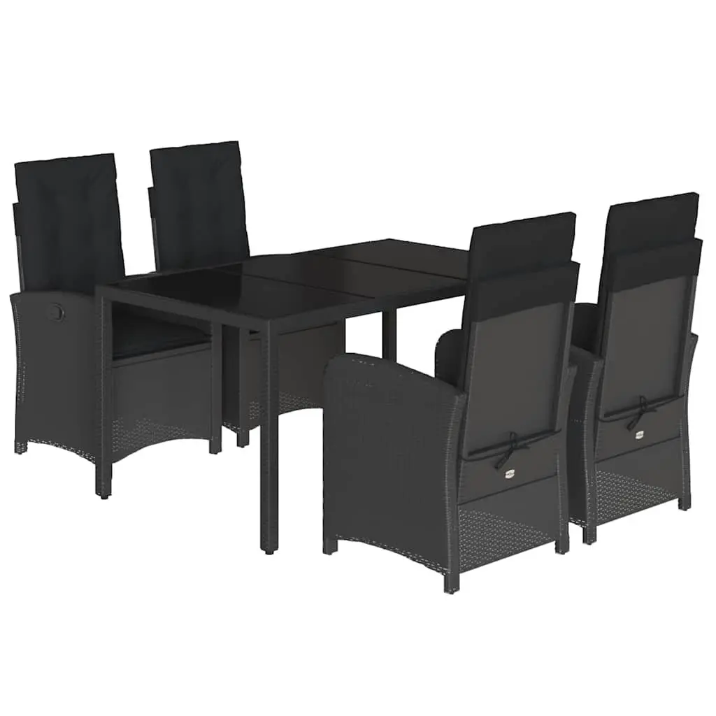 5 Piece Outdoor Dining Set Black Poly Rattan Chairs Table