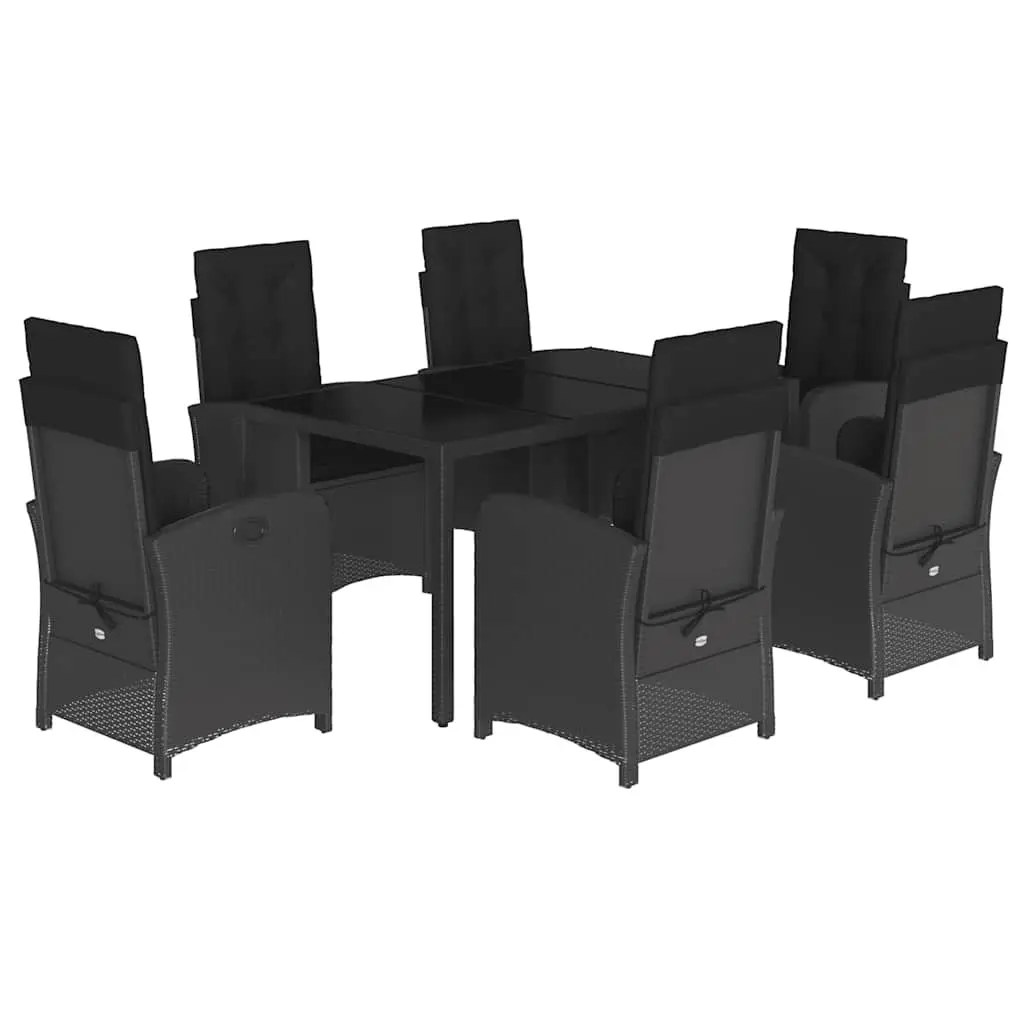 Outdoor Dining Set 7 Piece Garden Furniture Black Poly Rattan with Cushions
