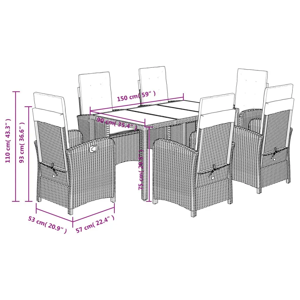 7 Piece Grey Rattan Dining Set